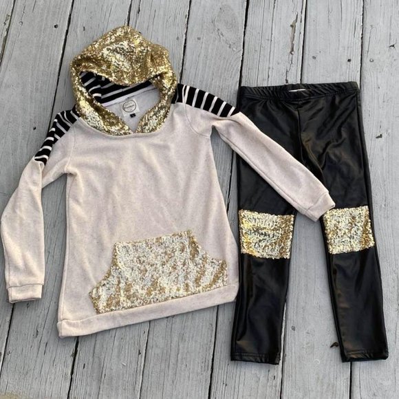 Nora Madison Designs Boutique Instagram 2pc Sequin Hoodie Faux Leather Pants - Picture 1 of 3